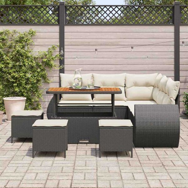 vidaXL Havesofa Sæt 9 pcs Sort polyrattan