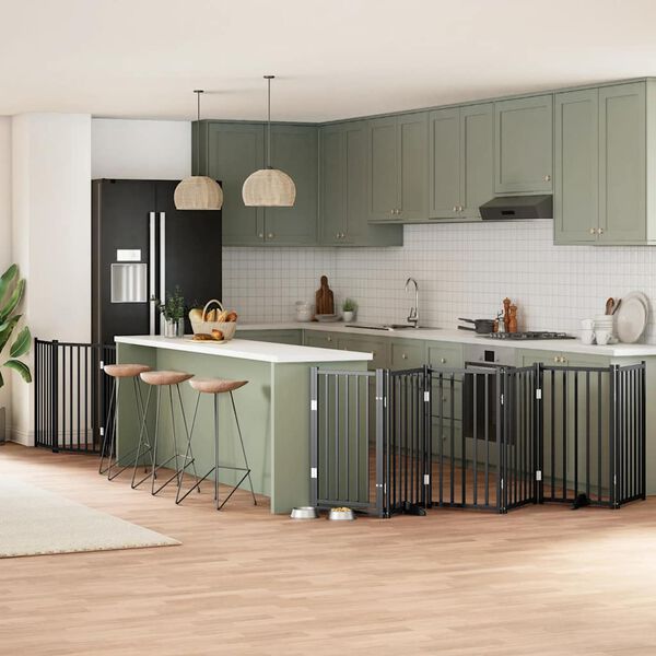 vidaXL hundel&aring;ge med d&oslash;r 9 paneler 450 cm foldbar poppeltr&aelig; sort