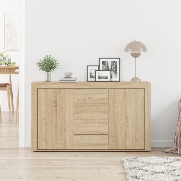 vidaXL Sideboard med skuffe Sonoma eg 120 x 36 x 69 cm Konstrueret tr&aelig;