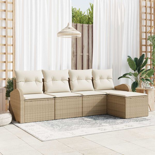 vidaXL Sofa S&aelig;t med pude med opbevaring 5 pcs Beige og hvid polyrattan