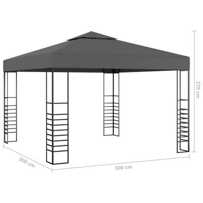 vidaXL havepavillon med LED-lyskæder 3x3 m antracitgrå
