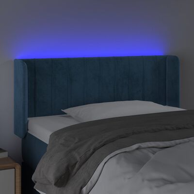 vidaXL sengegavl med LED-lys 83x16x78/88 cm stof Mørkeblå