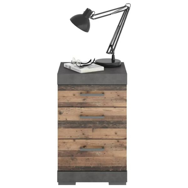 FMD sengebord med 3 skuffer rustik gr&aring;