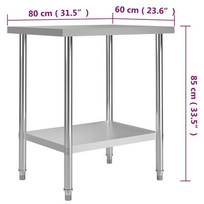 vidaXL arbejdsbord til køkken 80x60x85 cm rustfrit stål