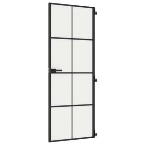 vidaXL d&oslash;r 76x201,5 cm h&aelig;rdet glas og aluminium sort