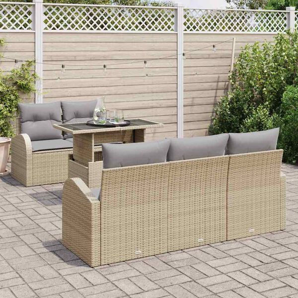 vidaXL Havesofa S&aelig;t med pude med pude 6 pcs Beige Poly Rattan