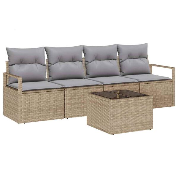 vidaXL Sofa S&aelig;t 5 pcs Beige og gr&aring; polyrattan