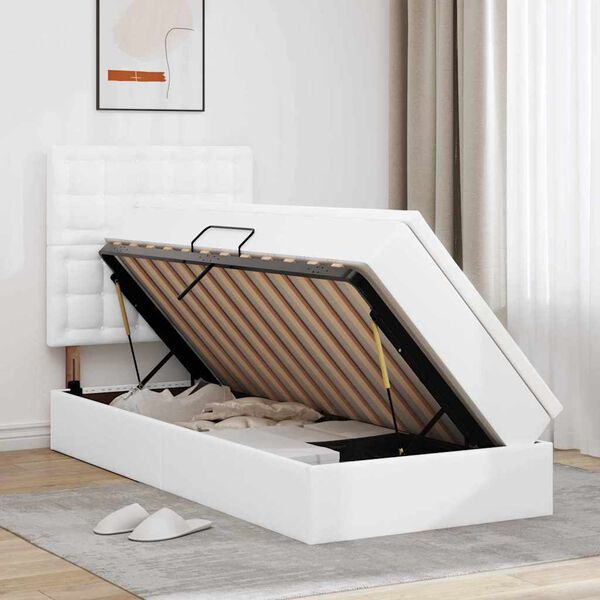 vidaXL Opbevaringsseng med madras Ren Hvid 90 x 190 cm Faux l&aelig;der