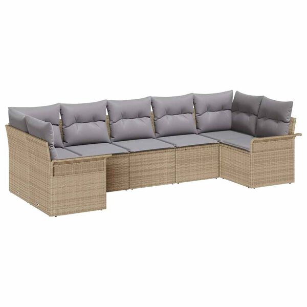 vidaXL Havesofa S&aelig;t med pude med opbevaring 7 pcs Beige Poly rattan