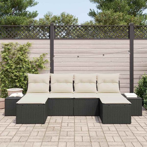 vidaXL Havesofa S&aelig;t med pude 4 pcs Sort og Cream polyrattan