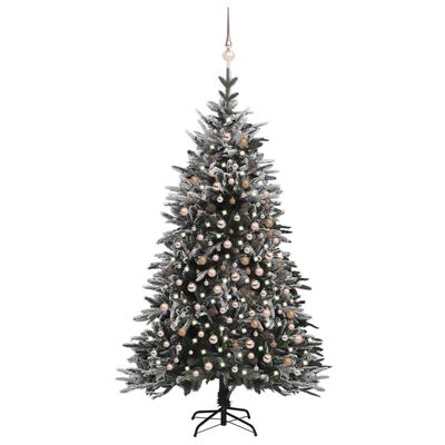vidaXL kunstigt juletræ med LED og kuglesæt + puddersne PVC PE 240 cm
