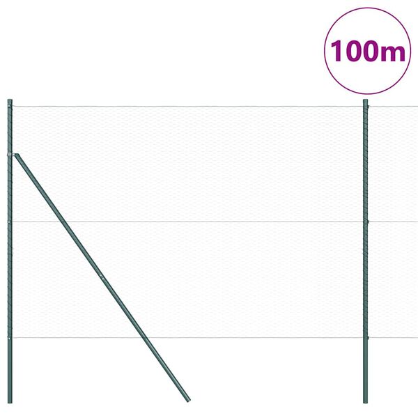 vidaXL Hegn med stolper Gr&oslash;n 1.6 x 100 m PVC-belagte st&aring;l