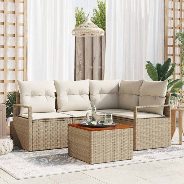 vidaXL Havesofa S&aelig;t med opbevaring 5 pcs Beige og creme polyrattan