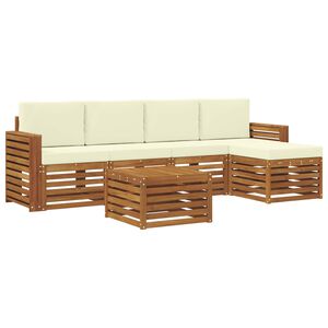 vidaXL Sofas&aelig;t med pude 6 pcs Naturlig og Fl&oslash;de Massivt Akacietr&aelig;