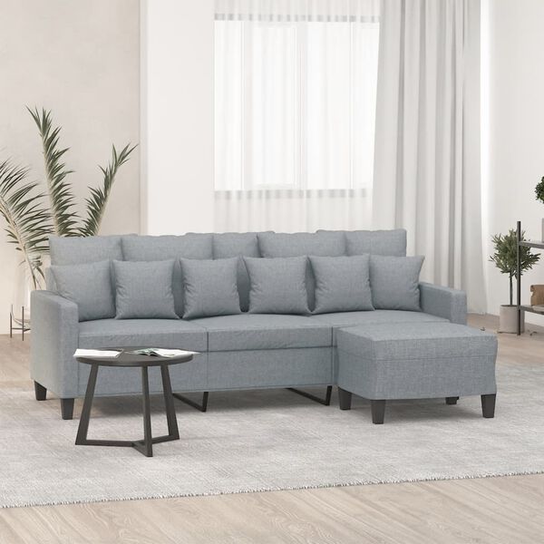 vidaXL 3-personers sofa med fodskammel 180 cm stof Lysegrå