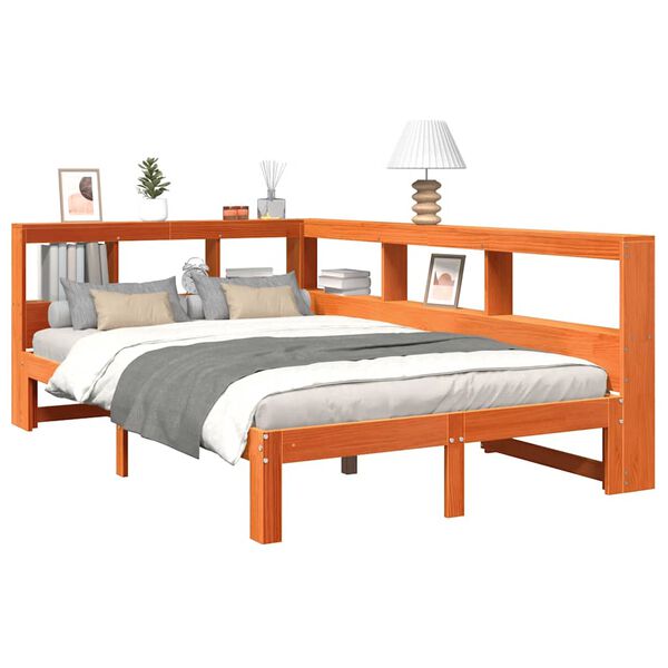 vidaXL seng med reol uden madras 120x190cm massivt fyrretr&aelig; gyldenbrun