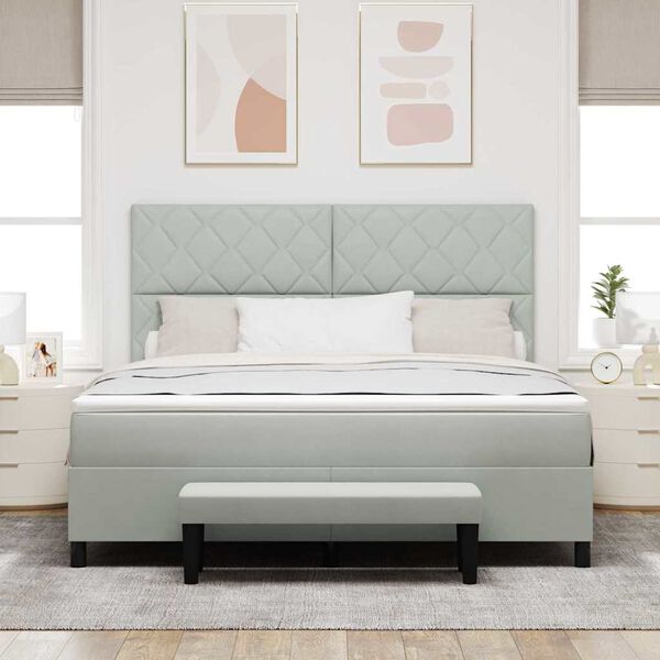 vidaXL Box spring seng med madras Lysegr&aring; 180 x 200 cm Fl&oslash;jl