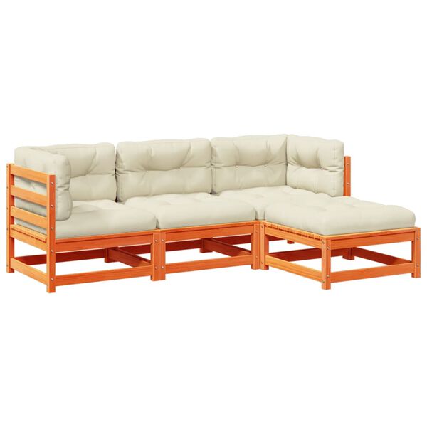 vidaXL sofas&aelig;t til haven 4 dele med hynder massivt fyr gyldenbrun