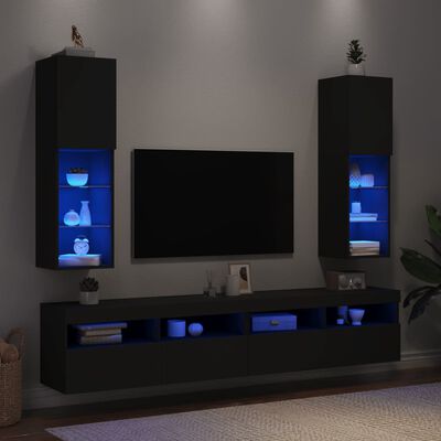 vidaXL tv-borde med LED-lys 2 stk. 30,5x30x102 cm sort