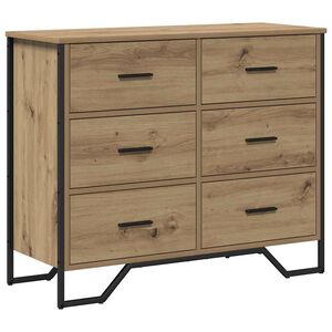 vidaXL Skuffeskab 6-Skuffe Artisan Egetr&aelig; 91 x 35,5 x 74,5 cm