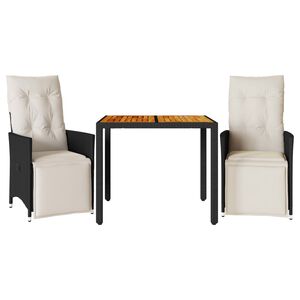 vidaXL bistros&aelig;t til haven 3 dele med hynder polyrattan sort