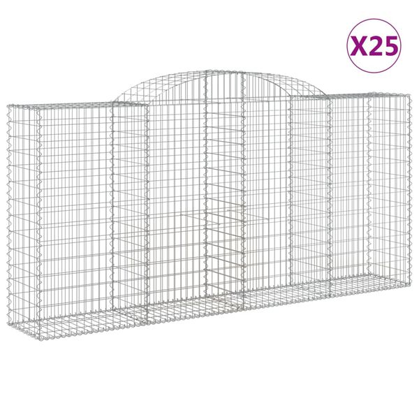 vidaXL buede gabionkurve 25 stk. 300x50x140/160 cm galvaniseret jern