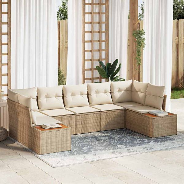vidaXL Havesofa S&aelig;t med pude 7 pcs Beige polyrattan