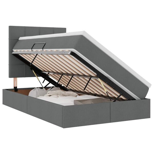 vidaXL Seng med opbevaring og LED M&oslash;rkegr&aring; 120 x 190 cm Polyester