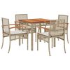 vidaXL spisebordss&aelig;t til haven 5 dele med hynder polyrattan beige