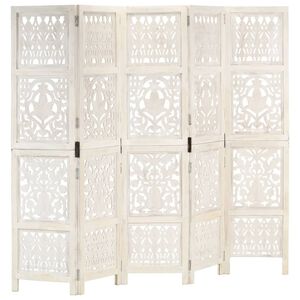 vidaXL 5-panels rumdeler h&aring;ndsk&aring;ret 200x165 cm massivt mangotr&aelig; hvid