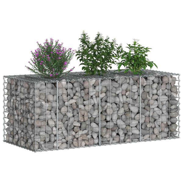 vidaXL Gabion h&oslash;jbed S&oslash;lv 140 x 60 x 55 cm Galvaniseret st&aring;l