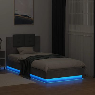 vidaXL sengeramme med sengegavl og LED-lys 90x190 cm betongrå