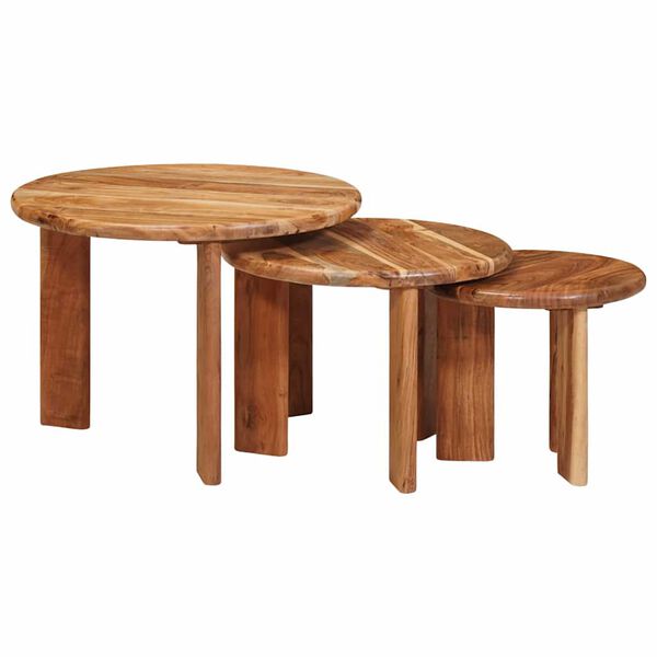 vidaXL Nesting Kaffeborde 3 pcs Brun Massivt Akacietr&aelig;