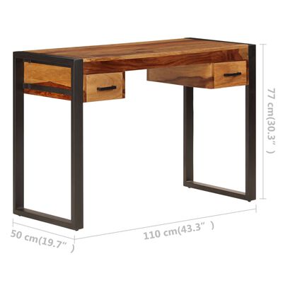 vidaXL skrivebord med 2 skuffer 110 x 50 x 77 cm massivt sheeshamtræ