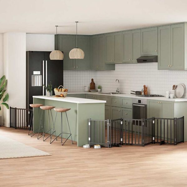 vidaXL hundel&aring;ge med d&oslash;r 9 paneler 450 cm foldbar poppeltr&aelig; sort