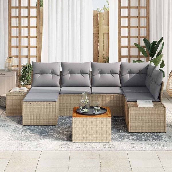 vidaXL Havesofa S&aelig;t med pude 7 pcs Beige polyrattan