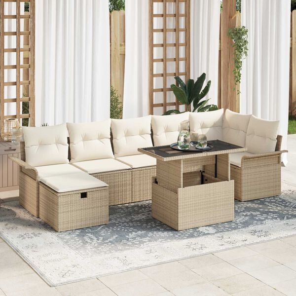 vidaXL Havesofa S&aelig;t med pude med opbevaring 8 pcs Beige Poly rattan
