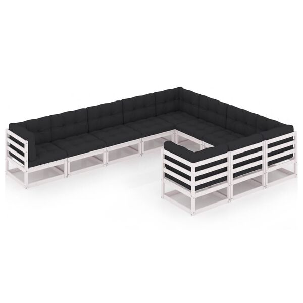 vidaXL lounges&aelig;t til haven 10 dele med hynder massivt fyrretr&aelig; hvid