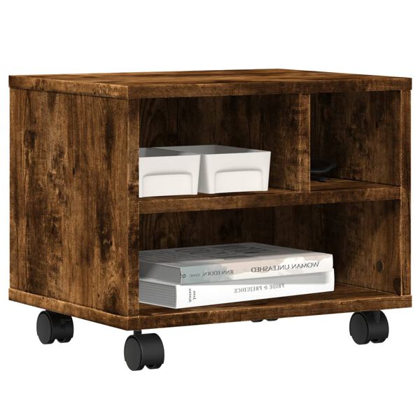 vidaXL printerstativ med hjul 41x32x34,5 cm røget egetræsfarve