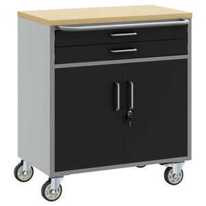 vidaXL Trolley rullev&aelig;rksted med skuffe Sort og gr&aring; 75 x 45 x 85 cm