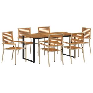 vidaXL Have Spisebordss&aelig;t 7 stk. Beige Massivt Akacietr&aelig;