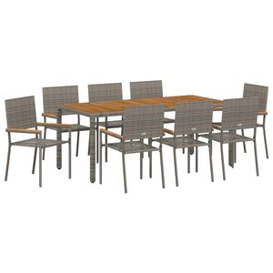 vidaXL Have Spisebordss&aelig;t 9 pcs Gr&aring; polyrattan