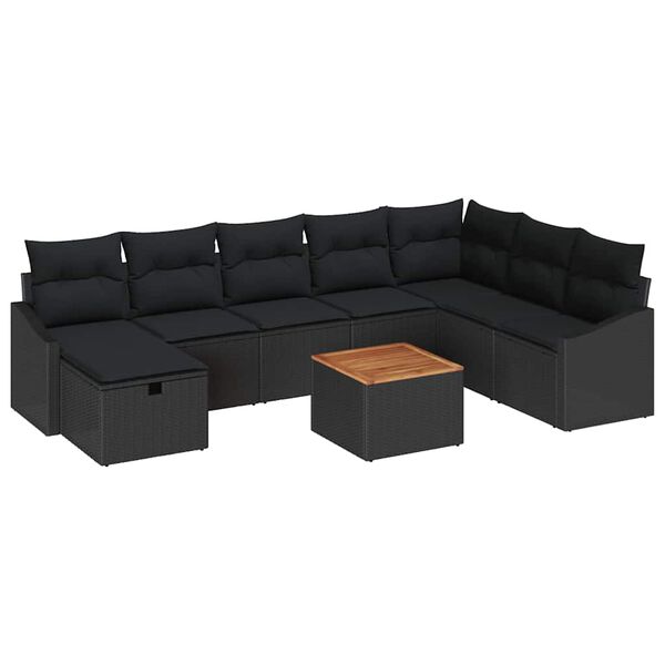 vidaXL Havesofa S&aelig;t med pude med opbevaring 9 pcs Sort Poly rattan