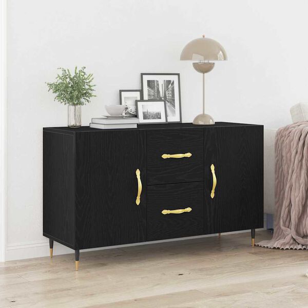 vidaXL Sideboard med skuffe Sort eg 100 x 36 x 60 cm Konstrueret træ