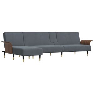 vidaXL L-formet sovesofa 279x140x70 cm velour m&oslash;rkegr&aring;