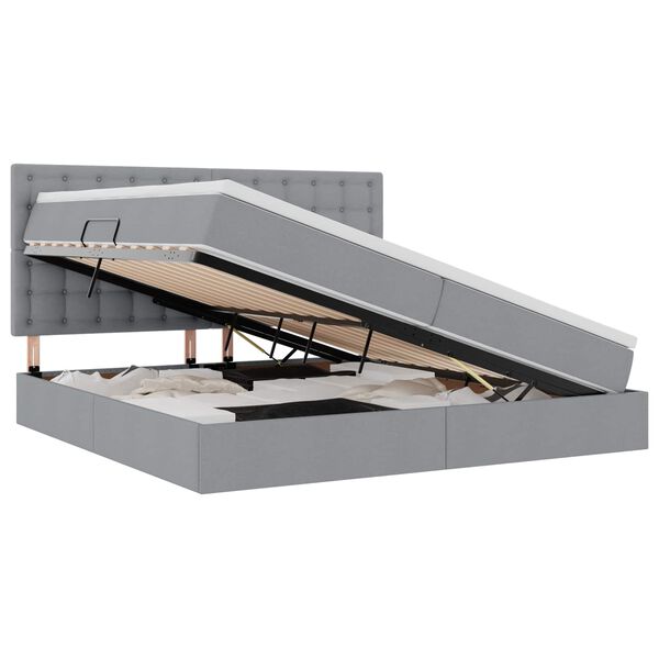 vidaXL Seng med opbevaring og LED Lysegr&aring; 200 x 200 cm Polyester