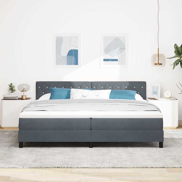 vidaXL LED Box Spring Bed med madras M&oslash;rkegr&aring; 200 x 200 cm Fl&oslash;jl