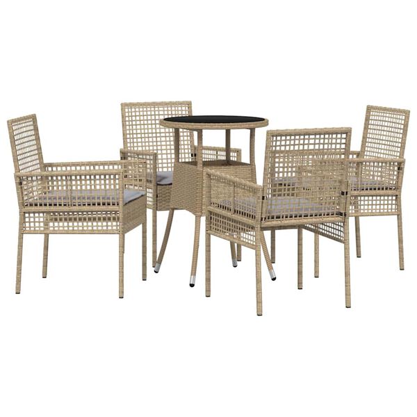 vidaXL Have Spisebordssæt 5 pcs Beige Poly rattan