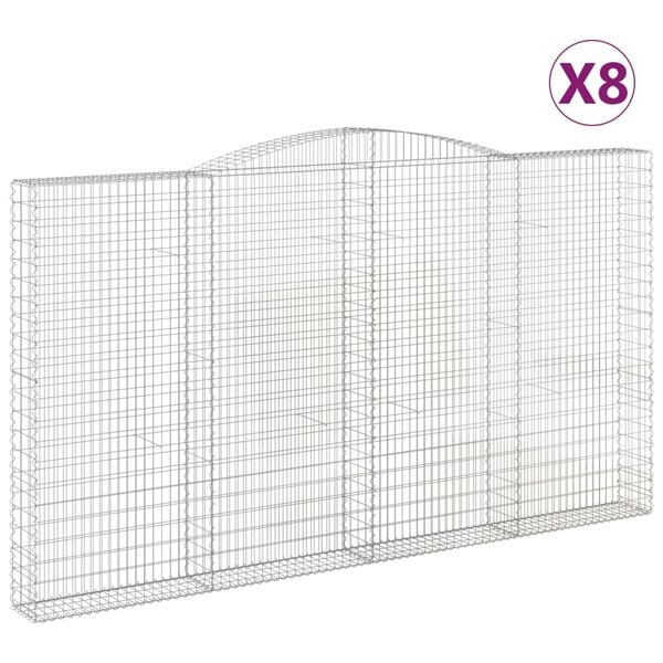 vidaXL buede gabionkurve 8 stk. 400x30x220/240 cm galvaniseret jern