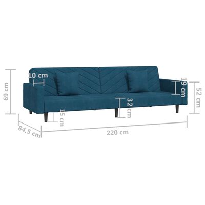 vidaXL 2-personers sovesofa med 2 puder fløjl blå